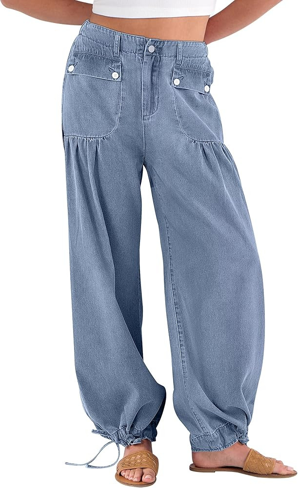 ANRABESS Women's Baggy Jeans 2025 Fashion Mid Rise Tie Ankle Wide Leg Harem Palazzo Denim Pants w... | Amazon (US)