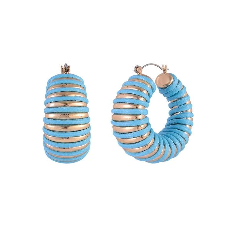 Time and Tru Goldtone Blue Cord Wrapped Hoop Earring | Walmart (US)