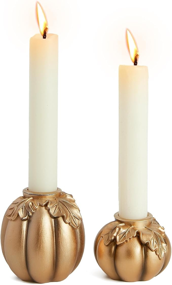 DN DECONATION Fall Pumpkin Candle Holders, Gold Candlestick for Home Decor | Amazon (US)