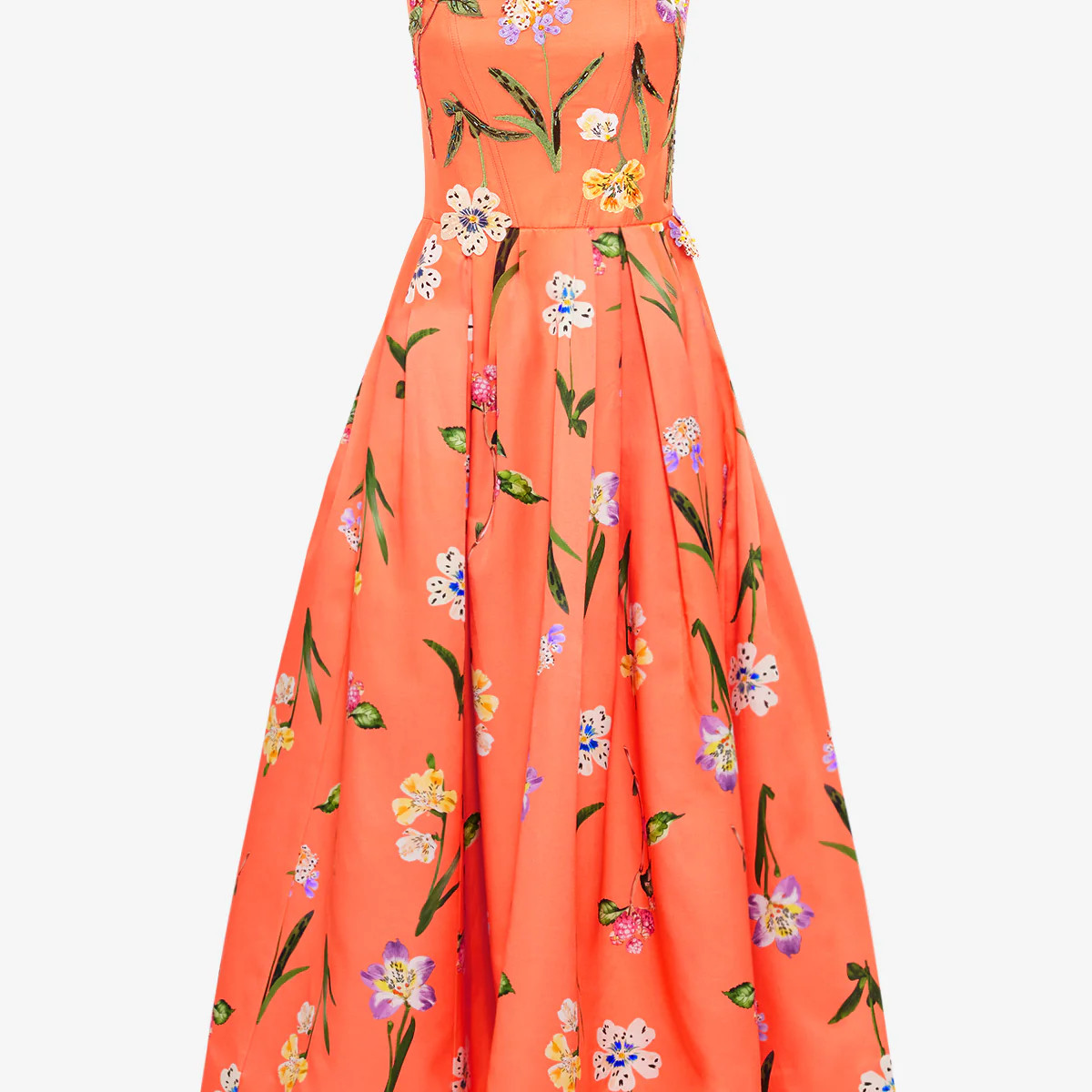 Lynn Bustier Midi Dress - Wild Flower in Coral | LEO LIN US