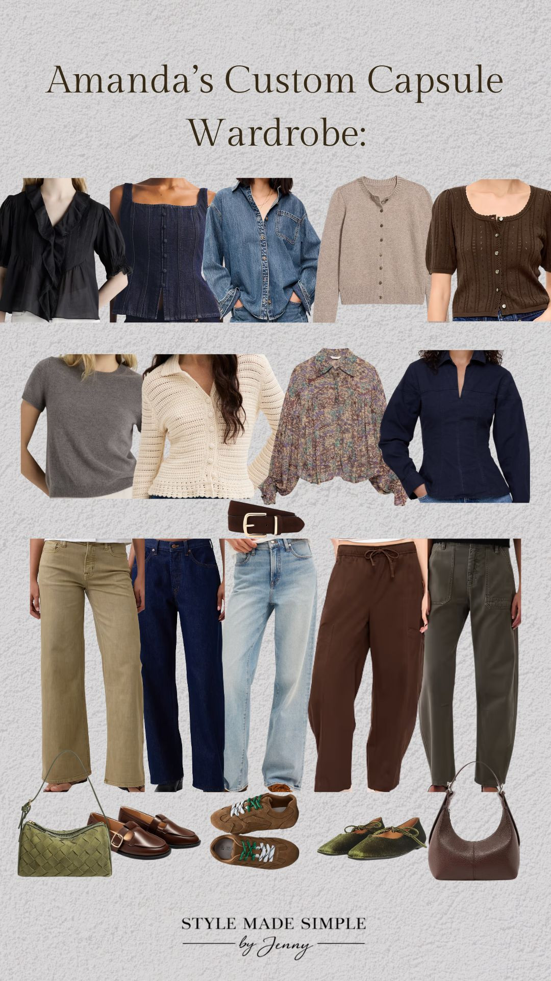 Meet my client Amanda! She wanted a wardrobe that felt classic, timeless & slightly more elevated than her usual t-shirt and jeans, without feeling trendy or unrealistic for her everyday life.

At 5'0", we focused on petite-friendly proportions, comfortable everyday pieces, rich neutrals + colors she loves, and quality staples she can wear for years.

Casual enough for every day. Comfortable enough for all day. Chic & put together every time. That’s the beauty of a custom capsule wardrobe.

Book yours → stylemadesimplebyjenny.com

petite style / elevated basics / timeless style / classic wardrobe / casual outfits / petite capsule wardrobe / straight leg jeans / layering tops / classic sweaters / everyday sneakers / ballet flats / personal stylist 

 #LTKPetite