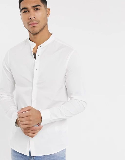 ASOS DESIGN skinny shirt in white with grandad collar | ASOS US