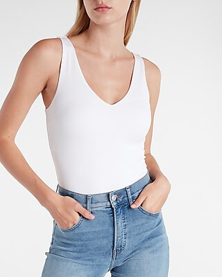 Body Contour Ribbed V-Neck Thong Bodysuit | Express