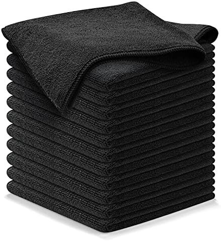 Microfiber Cleaning Cloth BLACK-12Pcs (16x16 in) High Performance, 1200 Washes - Grip-Root Ultra-... | Amazon (US)