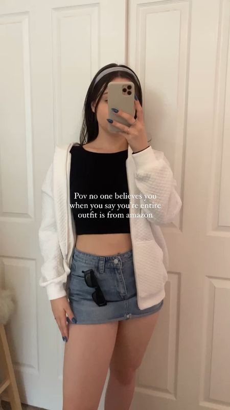 Cute amazon outfit inspo!

Sizing:
- jacket is true to size, I got a medium for an oversized fit
- sweater top is true to size, wearing a small
- skirt runs short, wearing a large for extra length (still SUPER short, linking a similar one that’s longer)

college fashion / college outfits / college class outfits / college fits / college girl / college style / college essentials / amazon college outfits / back to college outfits / back to school college outfits / college tops / Neutral fashion / neutral outfit / Clean girl aesthetic / clean girl outfit / Pinterest aesthetic / Pinterest outfit / that girl outfit / that girl aesthetic / vanilla girl / Fall outfits / fall fashion 2023 / fall outfits 2023 / fall outfits women / fall outfit inspo / fall outfit ideas / womens fall outfits / fall outfit inspirations / cute fall outfits / casual fall outfits / fall fashion 2023 / fall fashion trends / womens fall fashion / edgy fall fashion / amazon skirt / amazon sweaters / amazon headbands / amazon sunglasses / amazon denim skirts / amazon crop tops
