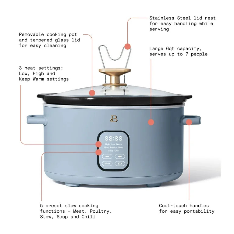 Beautiful 6 Qt Programmable Slow Cooker, Cornflower Blue by Drew Barrymore | Walmart (US)