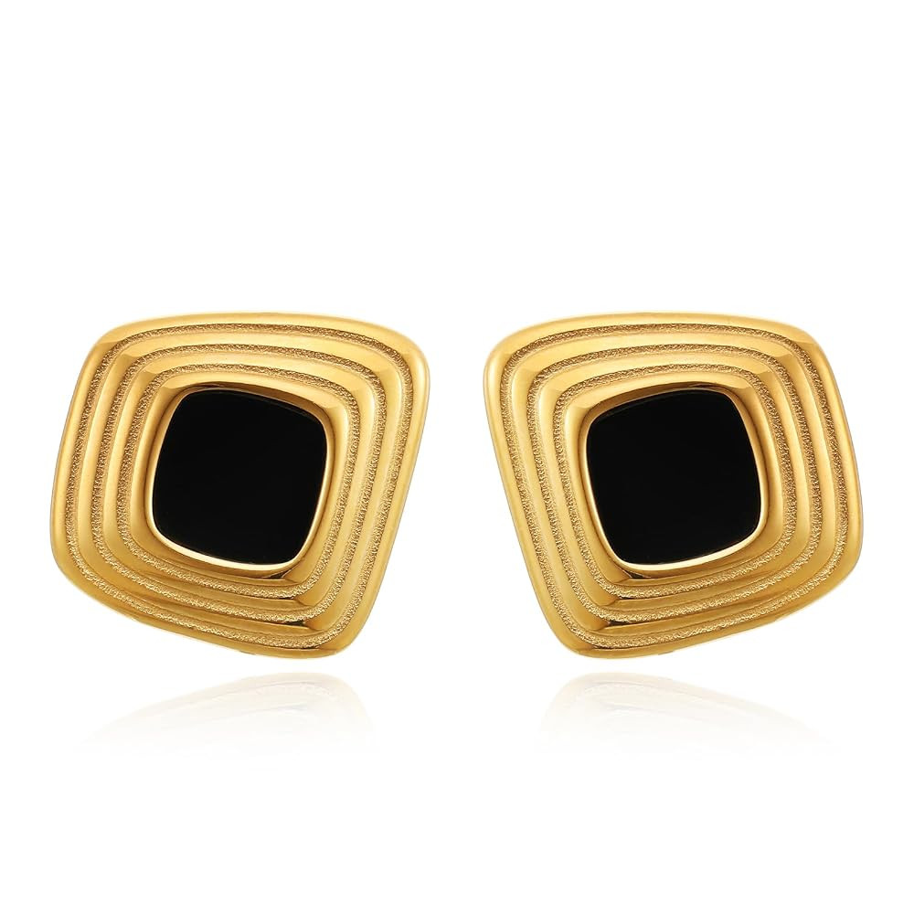 RAUCHBE Big Chunky Gold Earrings for Women Vintage Black Oval Earring Onyx Statement Earrings Tre... | Amazon (US)