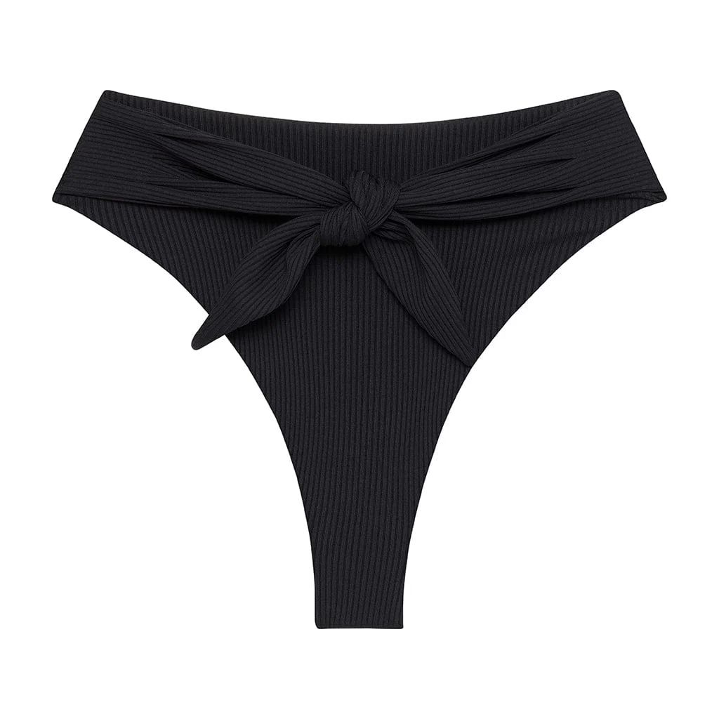 Black Rib Paula Tie-Up Bikini Bottom | Montce