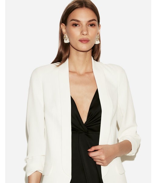 Express Womens Ruched Sleeve Boyfriend Blazer White Women's Xxs White Xxs | Express