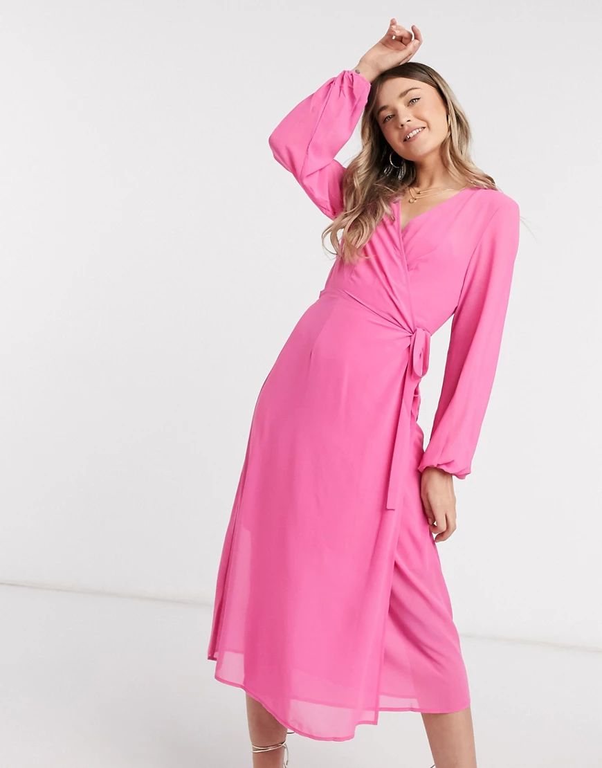Vero Moda wrap midi dress in pink | ASOS (Global)
