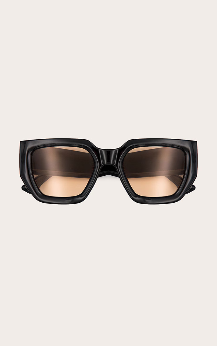 Black Chunky Brown Lens Square Frame Sunglasses | PrettyLittleThing US