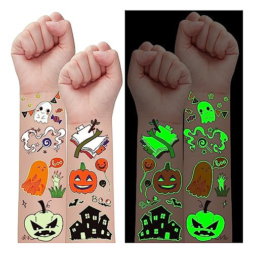 Partywind 12 Sheets Glow Halloween Party Supplies for Kids Treats, Halloween Tattoos for Birthday Party Decorations, Trick or Treat Tattoo Stickers with Pumpkin/Ghosts/Skeletons, Goodie Bag Stuffers | Amazon (US)