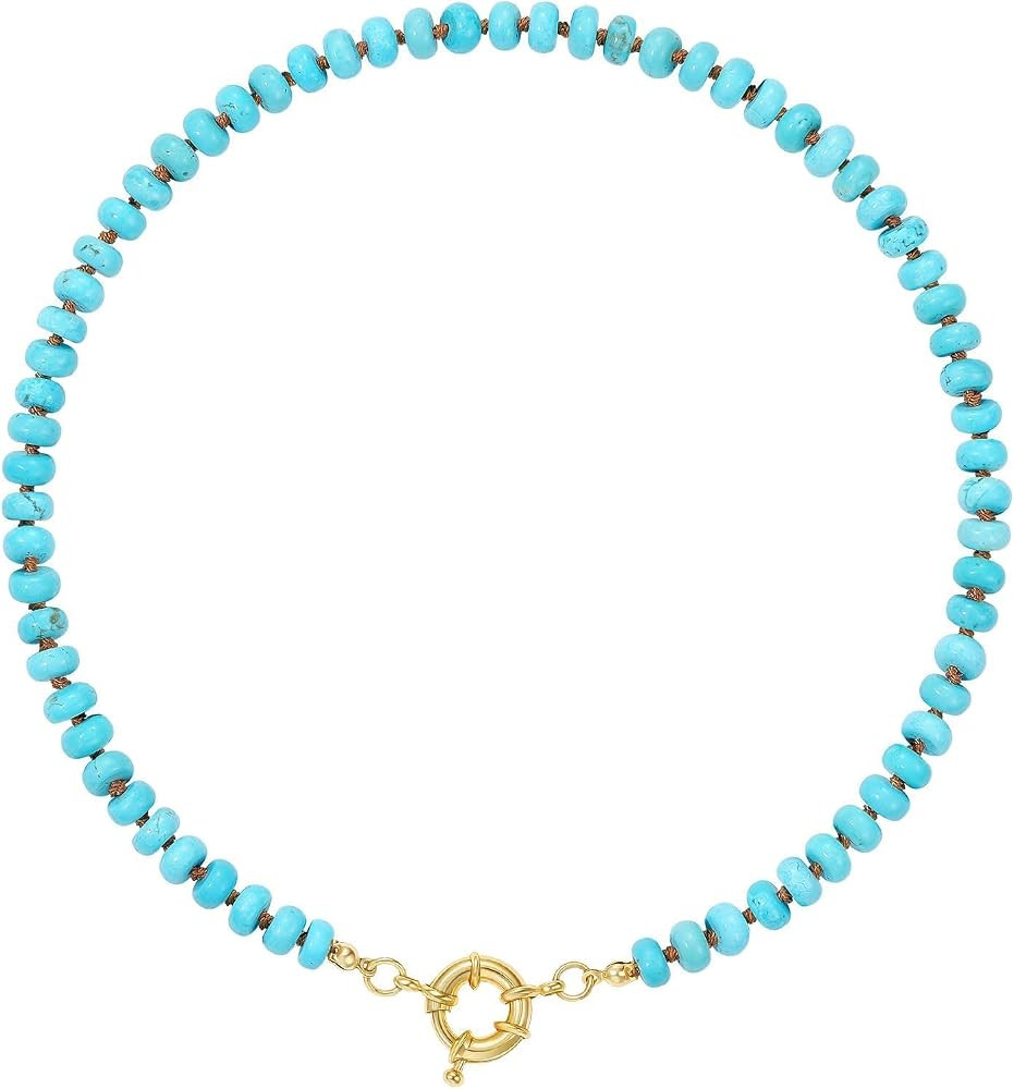 KissYan Beaded Gemstone Necklace for Women, Natural Stone Beach bead Necklace, 18" Boho Summer Ha... | Amazon (US)