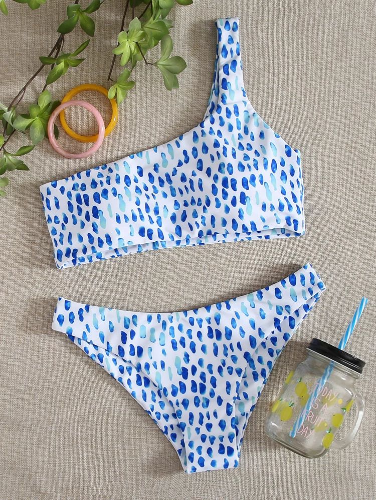 Allover Print One Shoulder Bikini Swimsuit | SHEIN
