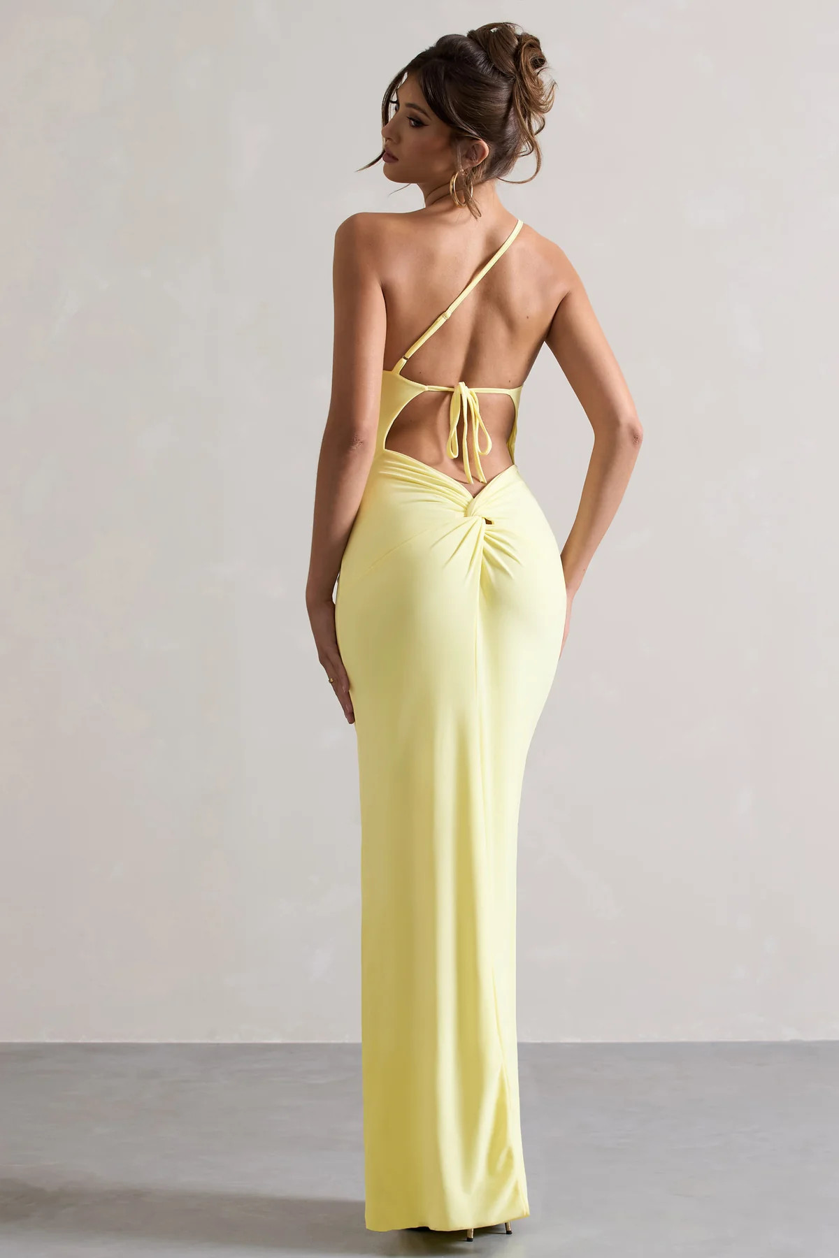 Dressing Up | Lemon One Shoulder Maxi Dress With Open Back Detail | Club L London