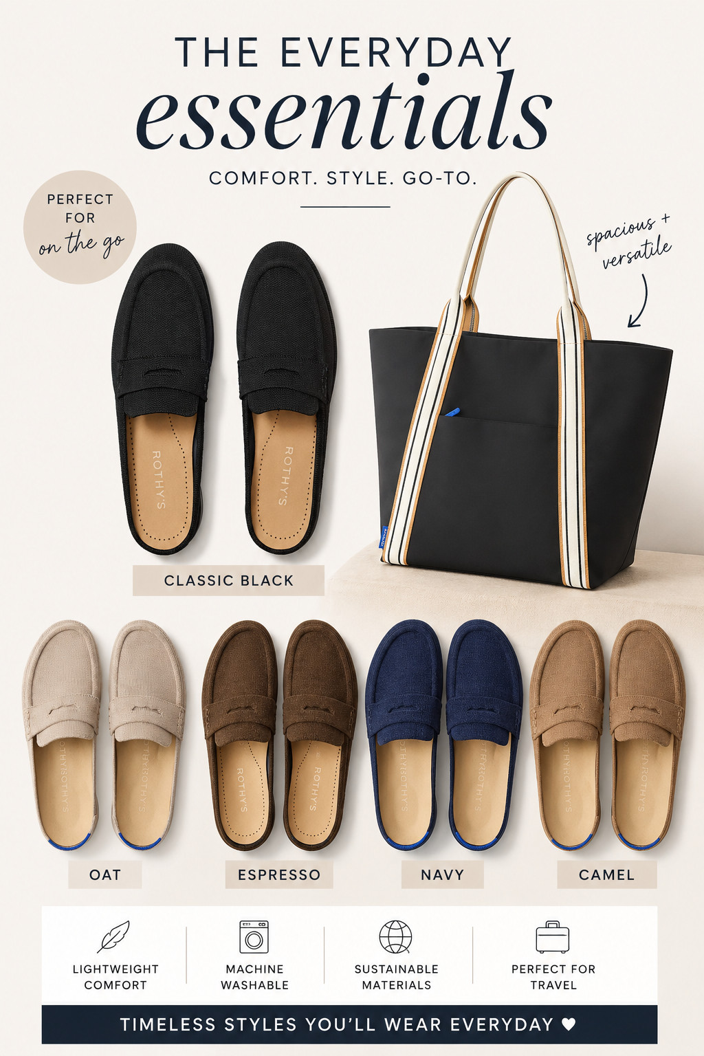 If you're looking for shoes that feel as good as they look, Rothy's deserves a spot in your wardrobe. From the classic black mule to the cozy velvet clogs in the prettiest neutral shades, these are the effortless shoes you'll reach for every day. I paired them with the travel tote that's perfect for work, errands, weekend trips, and everything in between. Comfortable, washable, and timeless—these are investment pieces you'll wear on repeat.

✨ Which color are you choosing first?

#LTKStyle #LTKShoeCrush #LTKTravel #Rothys #CapsuleWardrobe #EverydayStyle #ComfortStyle #NeutralStyle #TravelEssentials #WardrobeStaples #ClassicStyle #FallStyle #MinimalStyle #OOTD #WearOnRepeat 

 