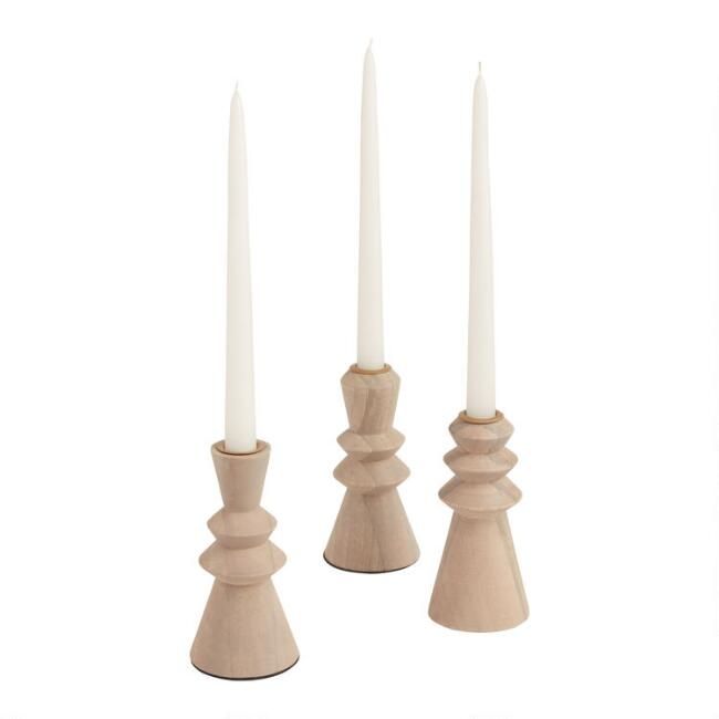 Whitewash Wood Geo Taper Candle Holders 3 Piece Set | World Market