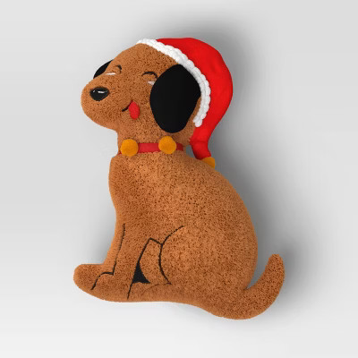 Shaped Christmas Puppy Faux Shearling Throw Pillow Brown - Wondershop™ | Target