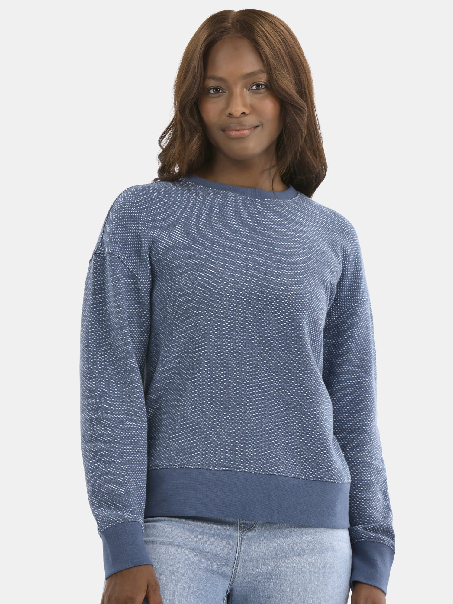 Time and Tru Women's Jacquard Sweatshirt with Long Sleeves, Sizes XS-XXXL | Walmart (US)