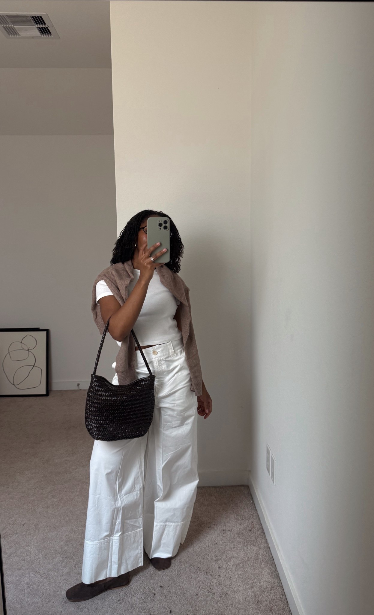 2025.08.25 - Styling a brown cardigan over the shoulders from my recent Old Navy Fall haul 
brown jumper, madewell bag, white pants

#LTKStyleTip #LTKSeasonal #LTKxMadewell