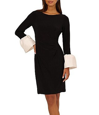 Adrianna Papell Jersey Boat Neck Long Sleeve Flared Wrist Cuff Sheath Dress - 6 | Dillard's