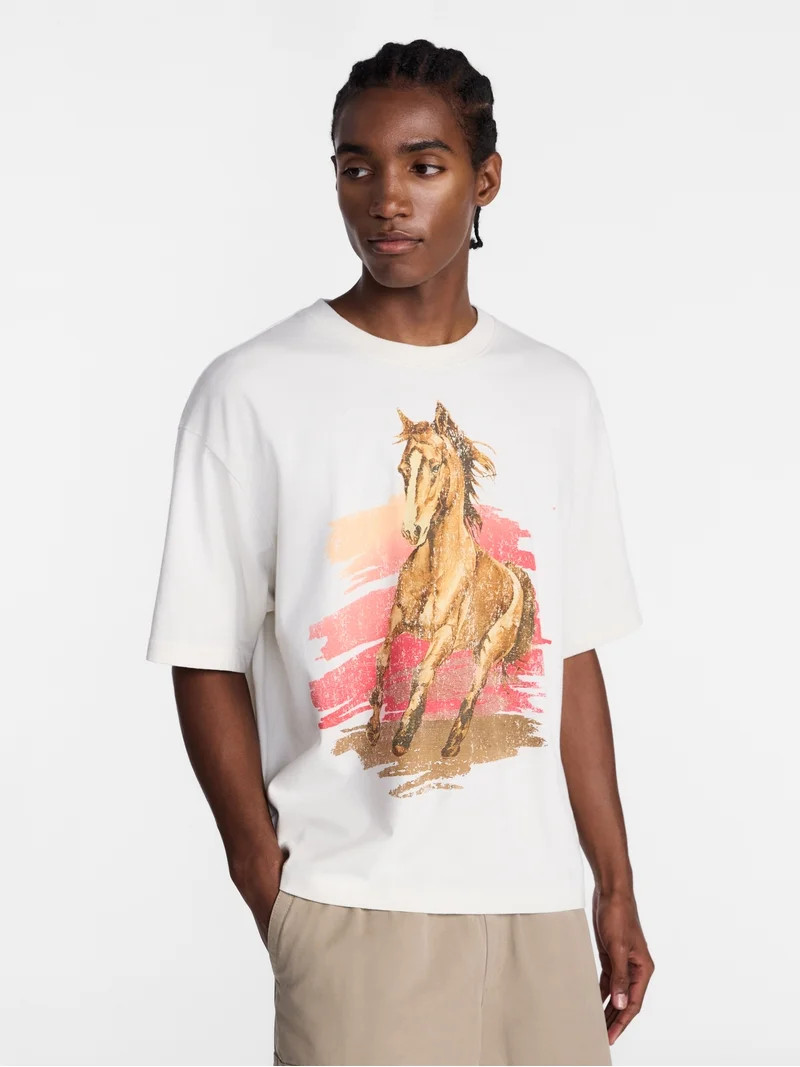 No Boundaries Boxy Fit Heavyweight Graphic Tee Shirt with Short Sleeves, Men's XS-4XLT | Walmart (US)