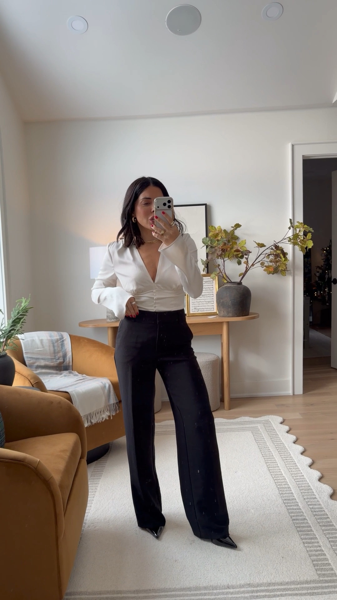 Satin blouse - small 
Pants - XS

#LTKholiday #LTKworkwear #LTKpartywear