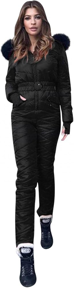 naioewe Womens Snowsuit One Piece Waterproof Windproof Warm Thick Fur Hooded Ski Suits Snowboard ... | Amazon (US)