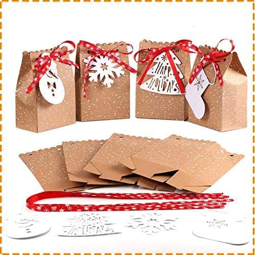 Amazon.com: OurWarm 24pcs Christmas Gift Bags Assortment Kraft Paper Favor Bags with Holiday Gift... | Amazon (US)