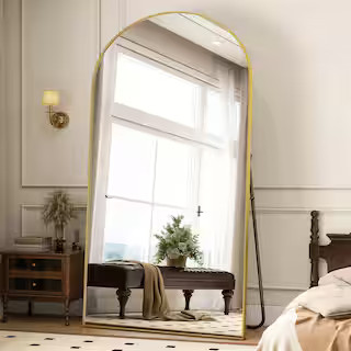 34 in. W x 76 in. H Arched Classic Gold Aluminum Alloy Framed Full Length Mirror Standing Floor M... | The Home Depot