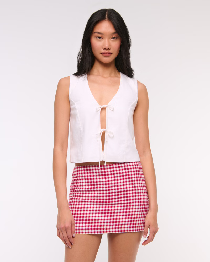 The A&F Scarlett Mid Rise Linen-Blend Mini Skort | Abercrombie & Fitch (US)