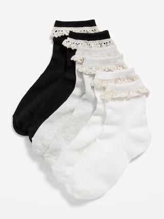 Ruffle-Trim Quarter-Crew Socks 3-Pack for Girls | Old Navy (US)