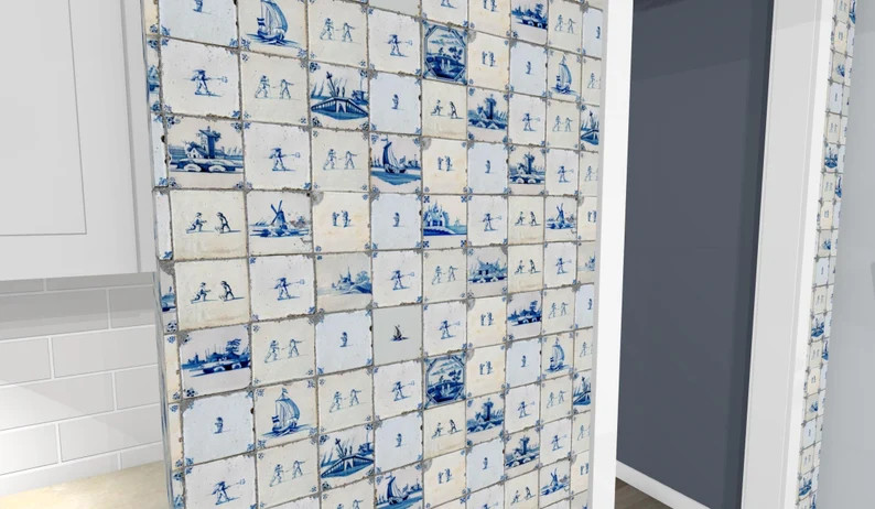 POPULAR 1680 Antique Minimalist Blue French Tiles Peel & Stick Wallpaper Retro Farmhouse Decor Vi... | Etsy (US)