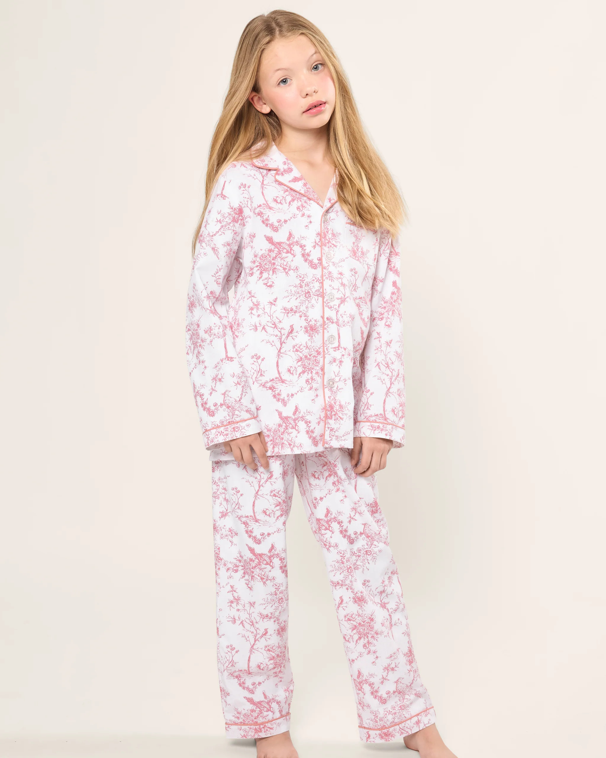 Kid's Twill Pajama Set in Pink Timeless Toile | Petite Plume