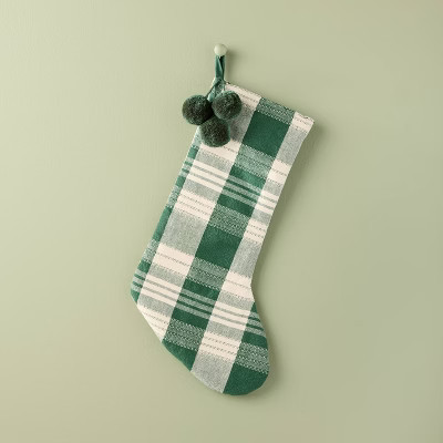 20" Plaid Woven Stocking Cream and Green - Hearth & Hand™ with Magnolia | Target