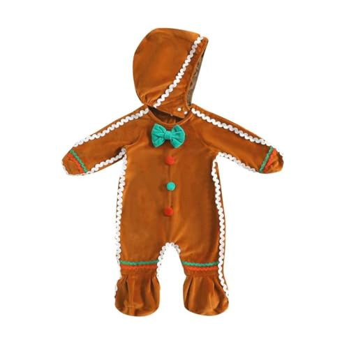 oneflow Newborn Baby Boy Girl Christmas Gingerbread Costume Cookie Onesie Velvet Hooded Jumpsuit Infant Toddler Xmas Outfit Clothes 3-6 Months Cute Gingerbread Costumes | Amazon (US)