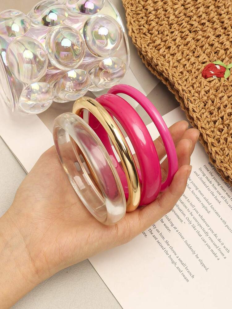 4pcs Retro Resin Multi-Color Acrylic Bangle Bracelets, Fashionable & Versatile Daily Wear For Wom... | SHEIN