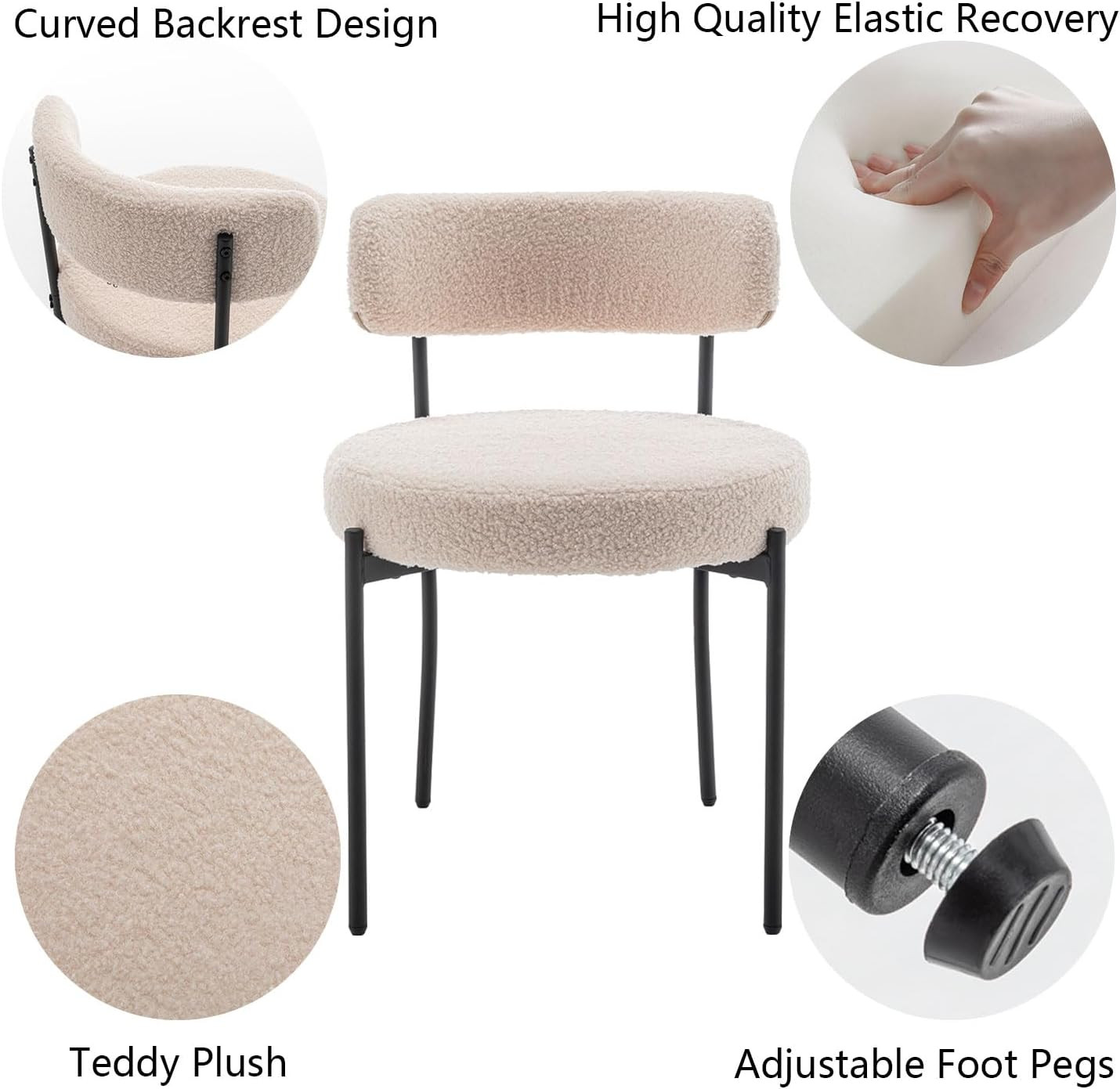 Boucle Dining Chairs Set of 4, Upholstered Dining Room Chairs with Black Metal Legs, Round Modern... | Amazon (US)