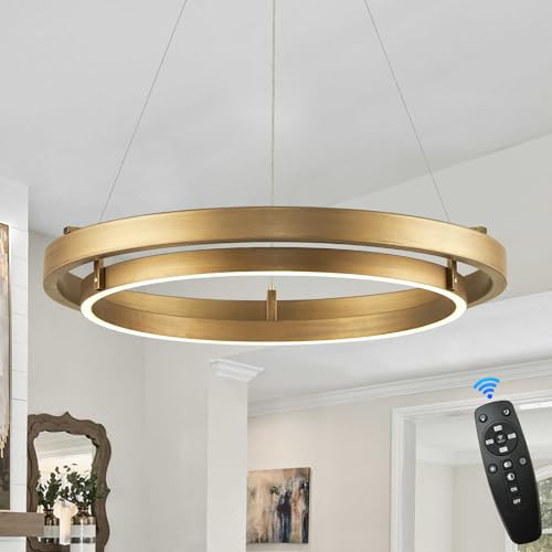 CaraLuxe LED Ring Chandelier Brass Gold Chandelier Dimmable Round Foyer Chandeliers Light Modern Circular Chandeliers for Dining Room Entry Bedroom Office Living Room, 24in | Amazon (US)