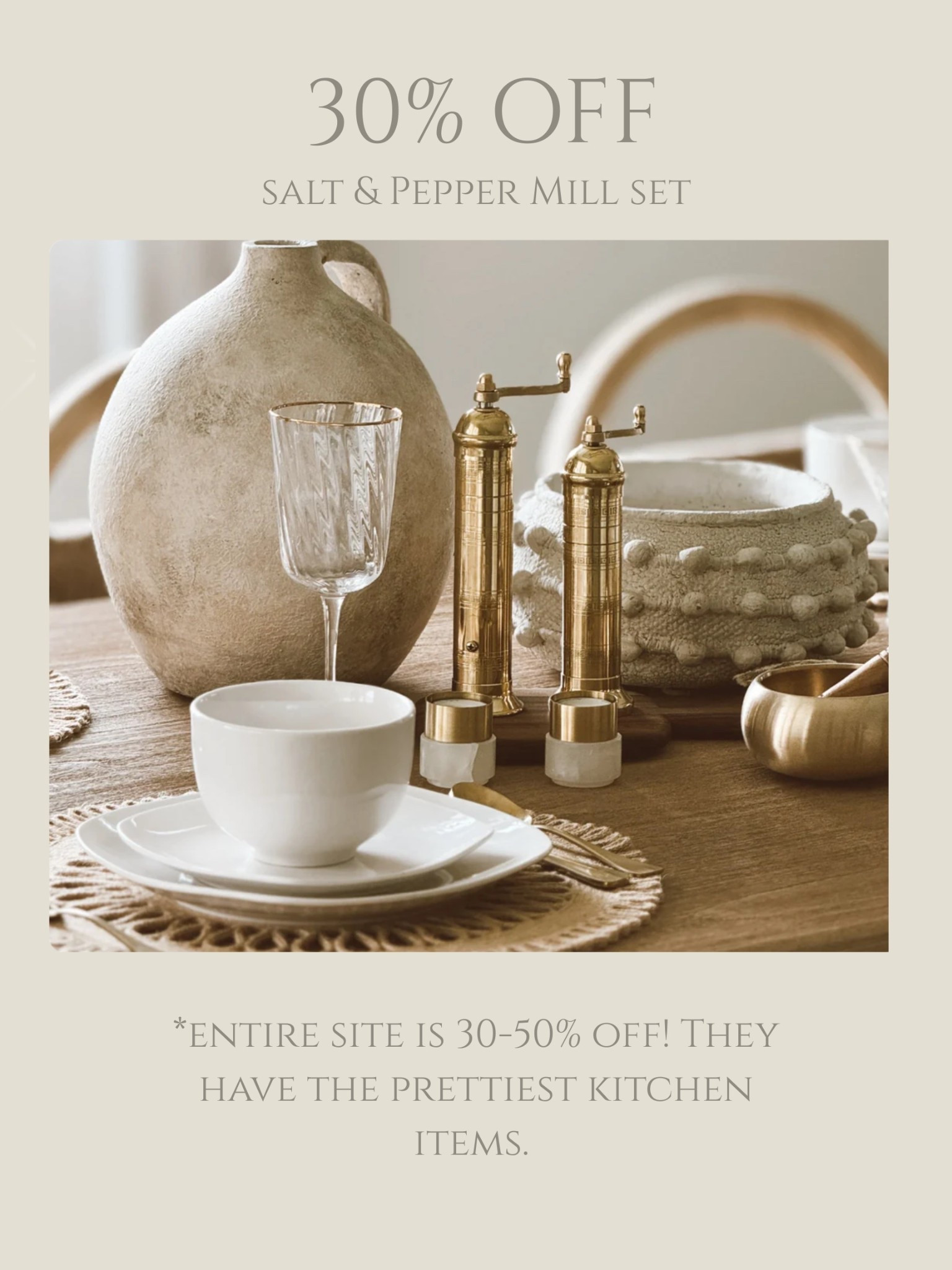 New to me company with the prettiest kitchen pieces, and the website is 30-50% off!  This is the best price I’ve seen a brass salt and pepper mill set go for.  

@covehome

#LTKCyberWeek #LTKGiftGuide #LTKSaleAlert