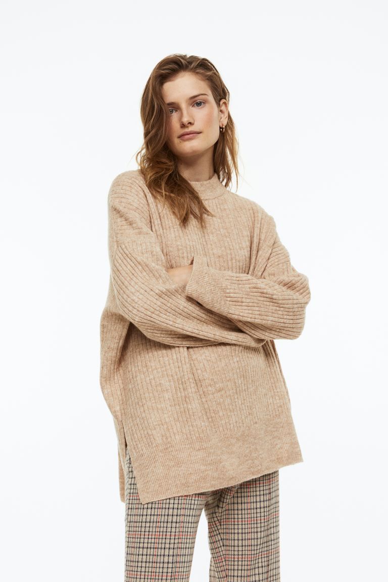 Rib-knit Sweater - Beige melange - Ladies | H&M US | H&M (US + CA)