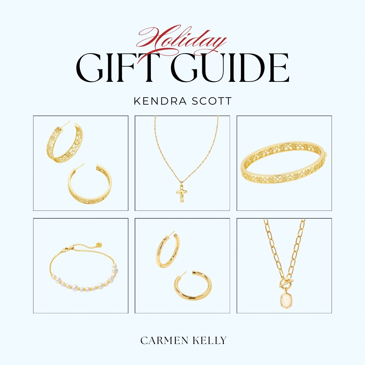 ✨ Holiday Gift Guide: Kendra Scott Favorites ✨
If you’re looking for timeless, elegant gifts that feel special without being over the top, you can never go wrong with Kendra Scott. These pieces are classic, beautifully made, and perfect for moms, sisters, teachers, besties — or a little holiday treat for yourself. 💛🎁

💫 My Top Picks:
• Gold hoops that go with everything
• Dainty cross necklace — so meaningful and wearable
• Intricate filigree bangle (stunning stacked or solo)
• Pearl bracelet for a soft, feminine touch
• Everyday gold huggies
• Chain necklace with the prettiest charm detail

All under the “effortlessly polished” category… my favorite kind of gift. Tap to shop these holiday-ready pieces! ✨💛

#HolidayGifts #KendraScott #LTKJewelry #GiftIdeas #StockingStuffers #HolidayStyle 

#LTKGiftGuide #LTKFindsUnder100 #LTKHoliday