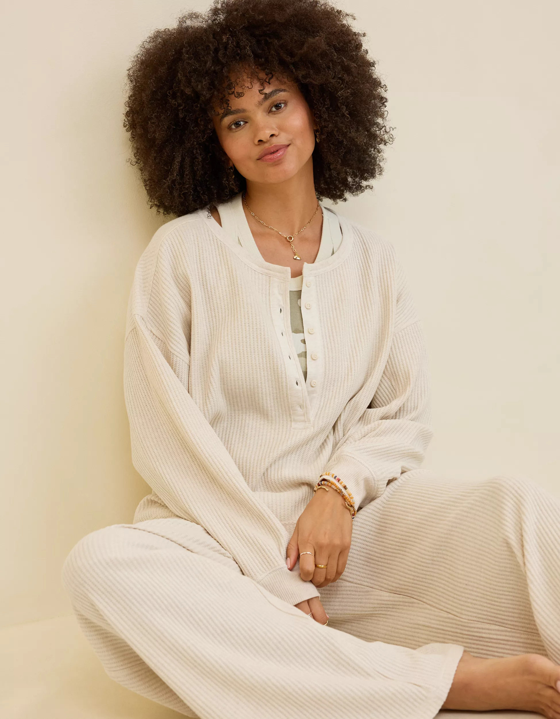 Aerie Waffle Henley Sweatshirt | Aerie