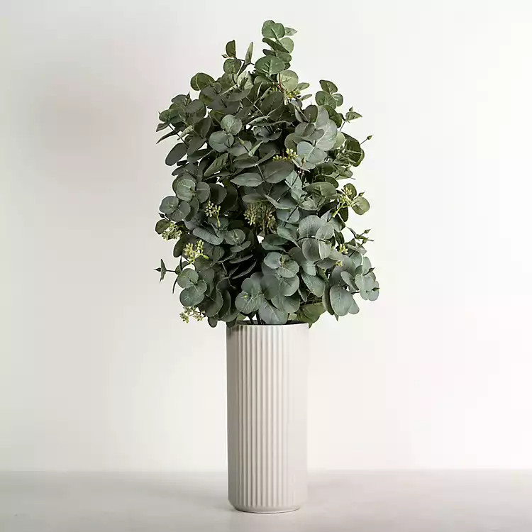 Eucalyptus Arrangement in White Ribbed Vase | Kirkland's Home