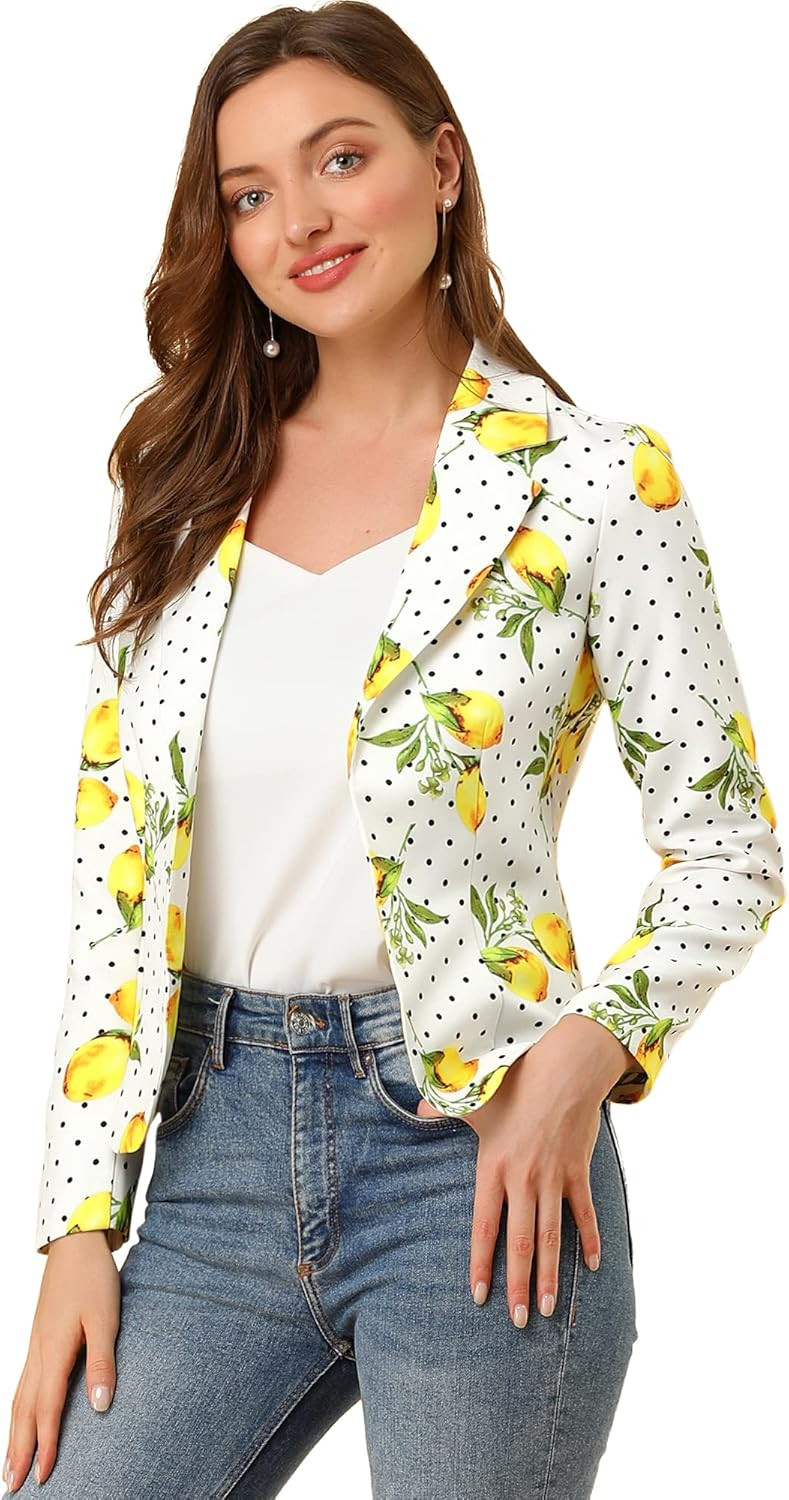 Allegra K Women's Christmas Long Sleeve Notch Lapel Open-Front Allover Printed Casual Blazer Jack... | Amazon (US)