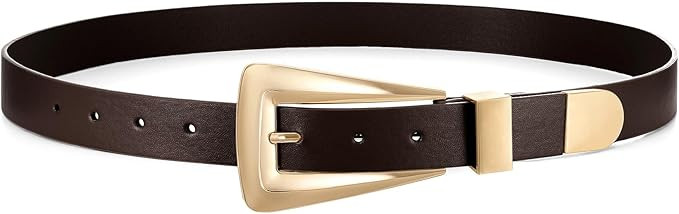 Women's Leather Belts for Jeans Pants Fashion Leather Waist Belt Ladies Dress Belts with Gold/Sil... | Amazon (US)