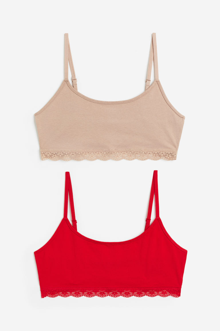 H & M - 2er-Pack Unwattierte BH-Tops aus Baumwolle - Rot - Damen | H&M (DE, AT, CH, NL, FI)