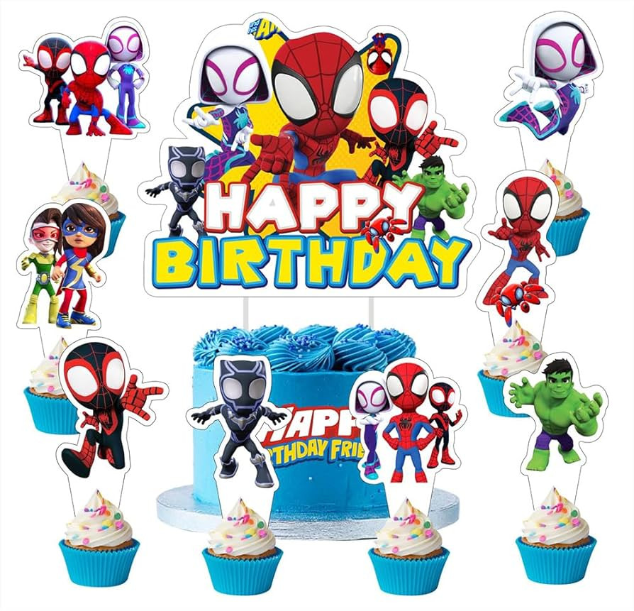 25pcs Spider and His Friends Cake Decorations with 24pcs Cupcake Toppers, 1pcs Cake Topper for Wr... | Amazon (US)