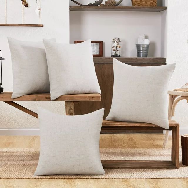 Deconovo Decorative 18x18 inch Pillow Covers Cream Square Faux Linen Outdoor Cushion Cases for Co... | Walmart (US)