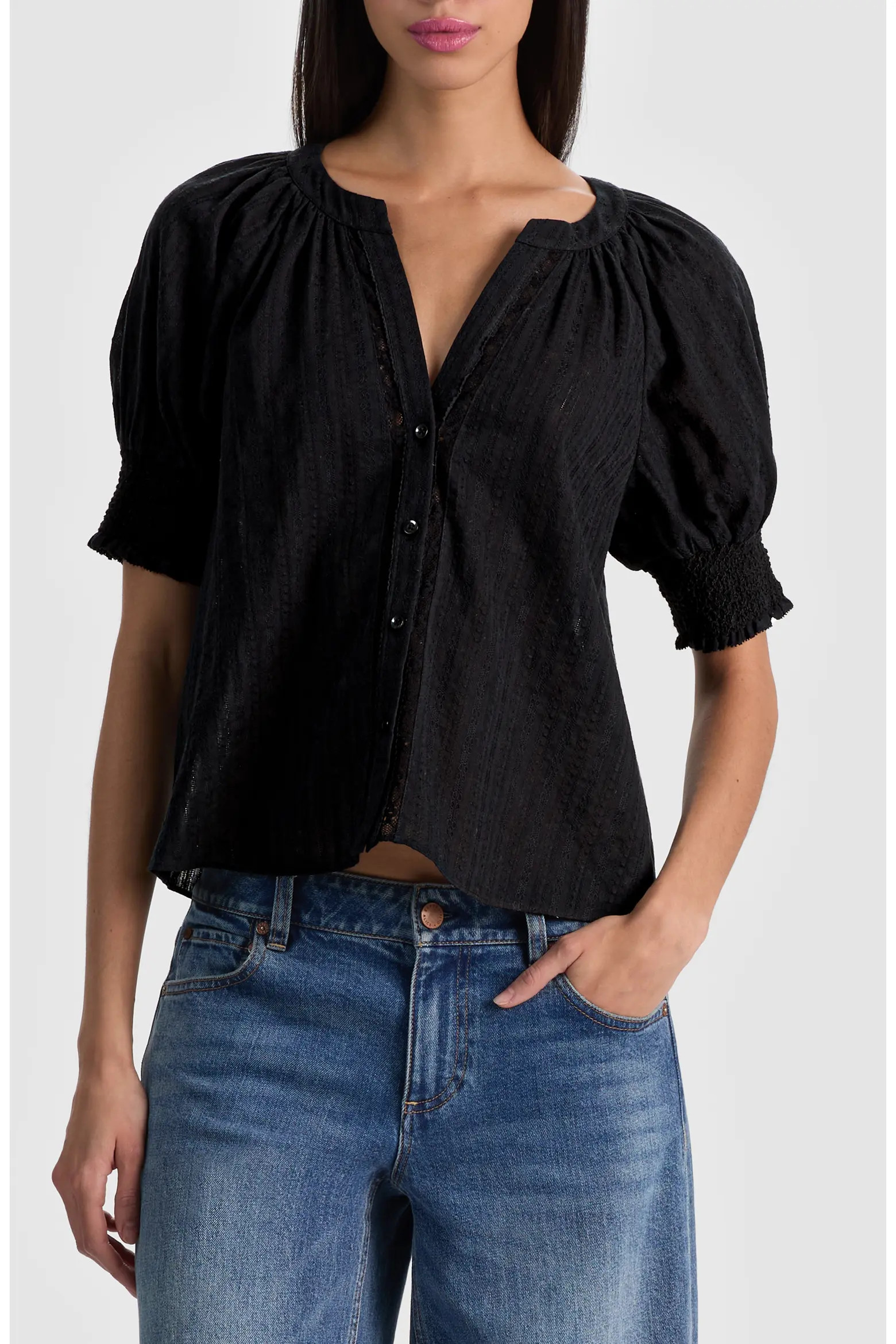ALICE + OLIVIA Thalia Puff Sleeve Button Shirt (Women) | Nordstromrack | Nordstrom Rack